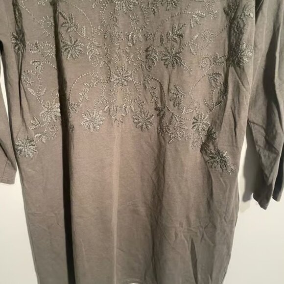 J. Jill Olive Green Floral Embroidered Tunic Top Modal Blend - Picture 3 of 3